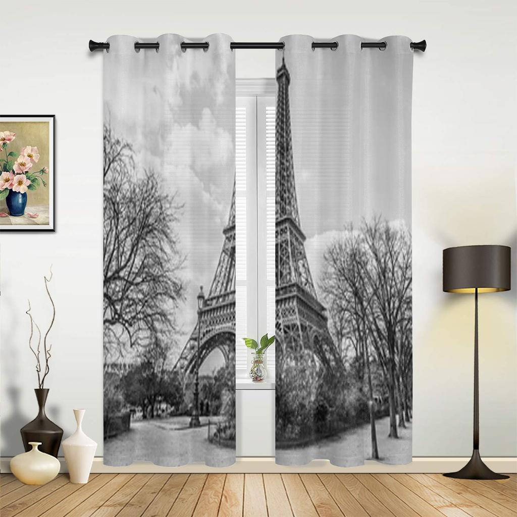Eiffel Tower Window Curtains For Living Room Luxury Bedroom Decor Drapes Kitchen Window Treatments Curtains
