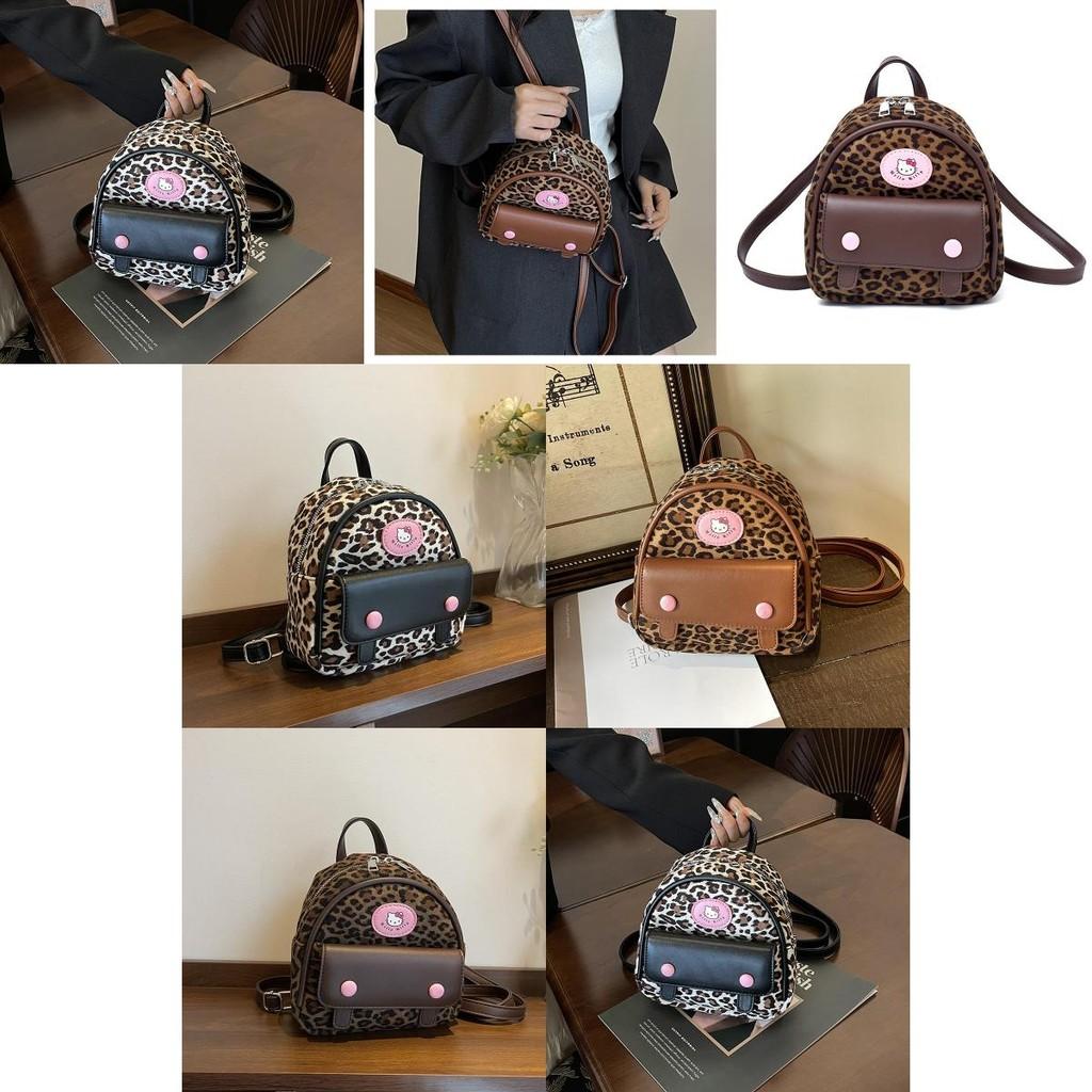 Hello Kitty Fashion Leopard Print Mini Backpack With Zipper Closure For Daily Use