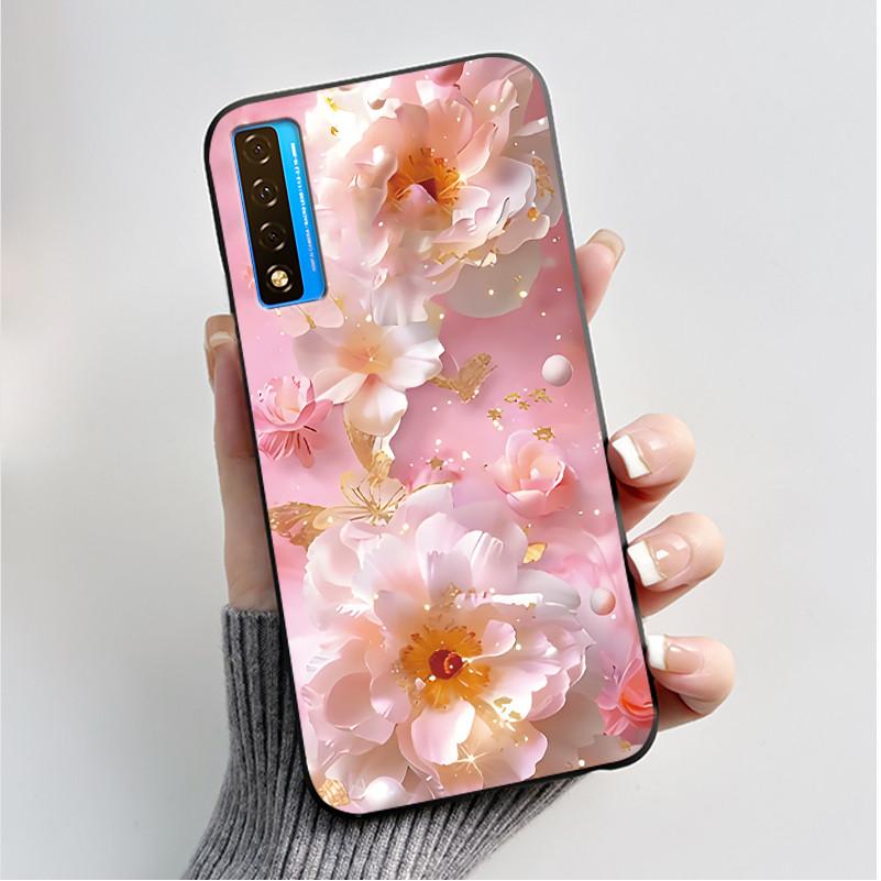 Printing Pattern Case For TCL 20 5G / 20S / 20L / 20L+ Soft Silicone Black Shell Cover Cute Flower Cartoon Casing