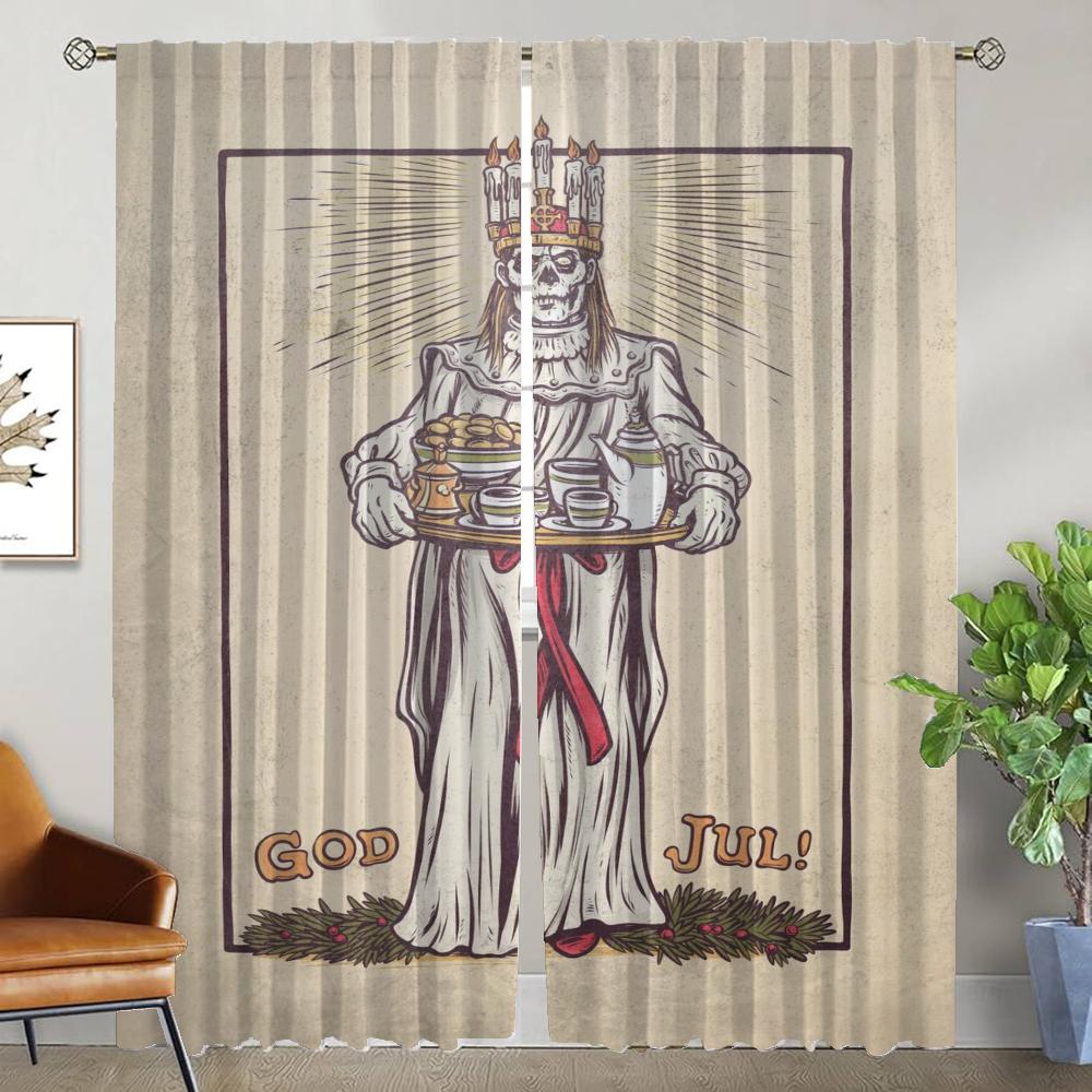 Ghosts Band Curtains Child Room Halloween Decoration Tulle for Bedroom Living Room Curtain Home Interior Curtains 2 Pieces Panel