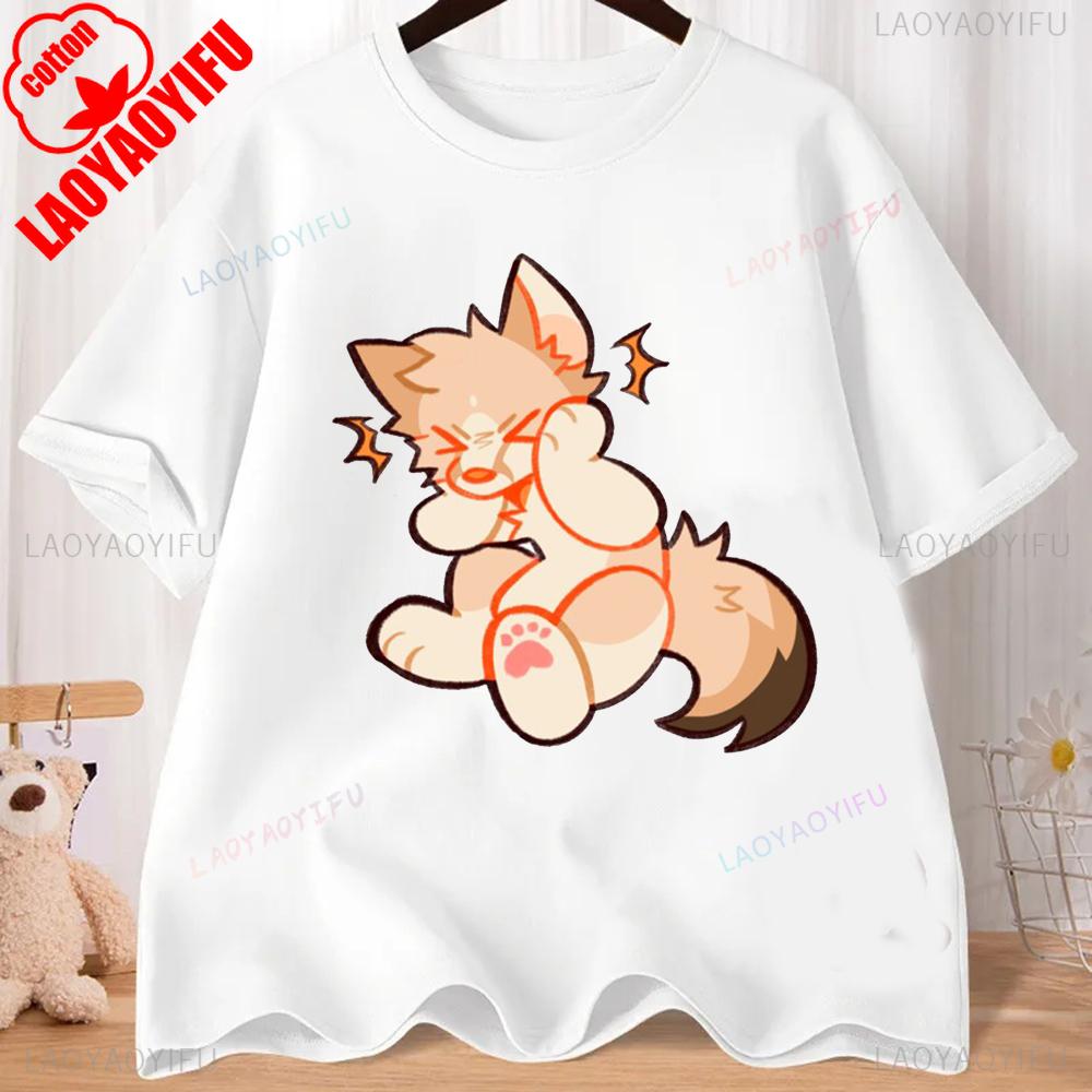 Lovely Cartoon Fox Graphic T-shirts Comfort and Fashion Coexist Short-sleeve Round Neck Regular Fit Clothes CRAZY FOX LADY