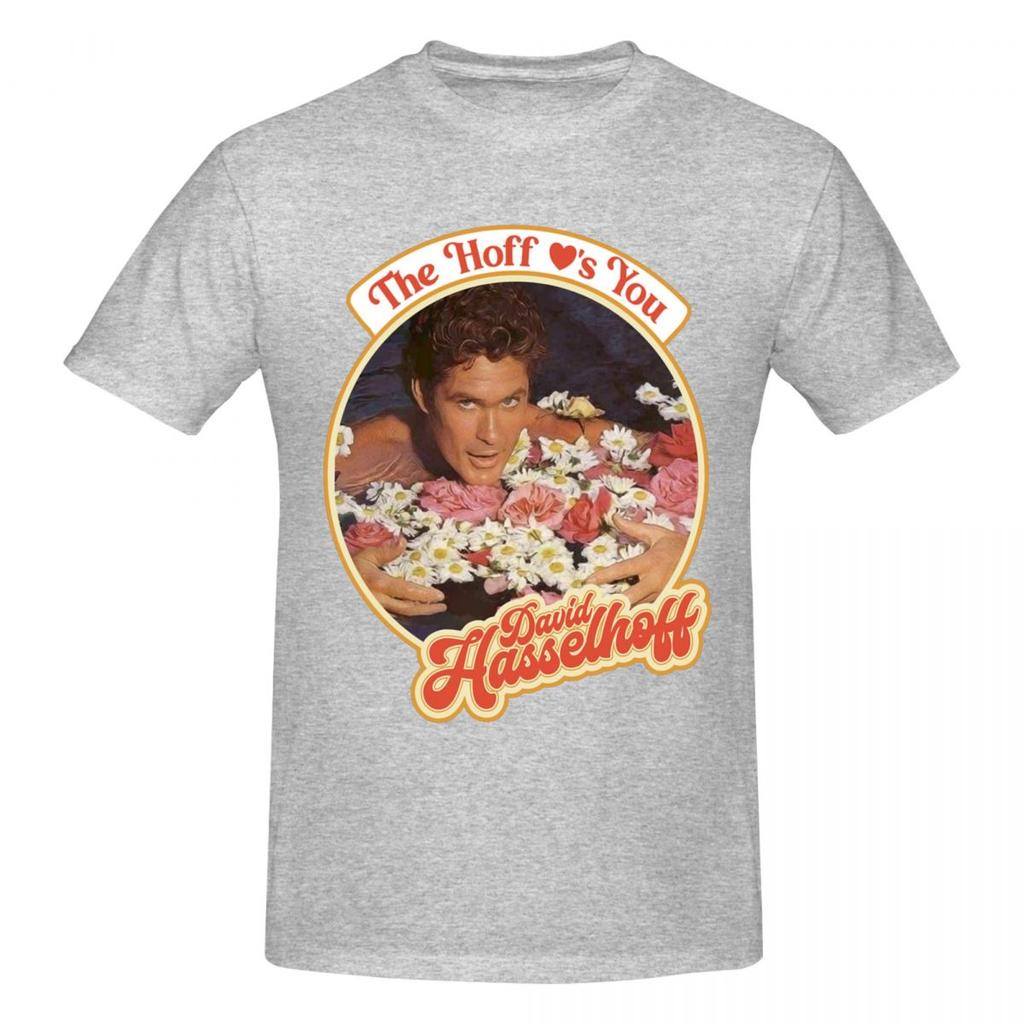 Unisex The Hoff Loves You David Hasselhoff T Shirt Vintage Oversized Cotton Crewneck Custom Sleeve Unisex Tshirt