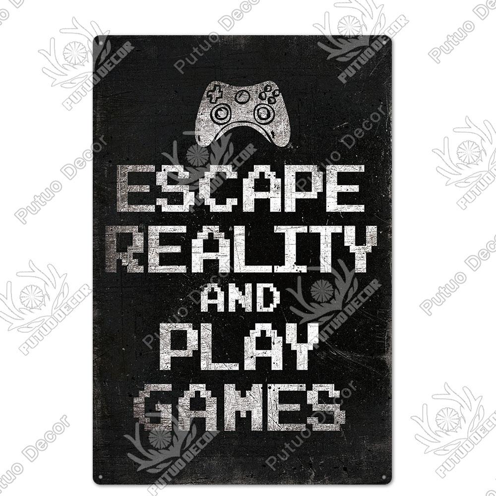 Decor Funny Gamer Metal Signs Vintage Tin Sign Gamer At Work Retro Signs for Home House Club Game Room Man Cave Wall Decor