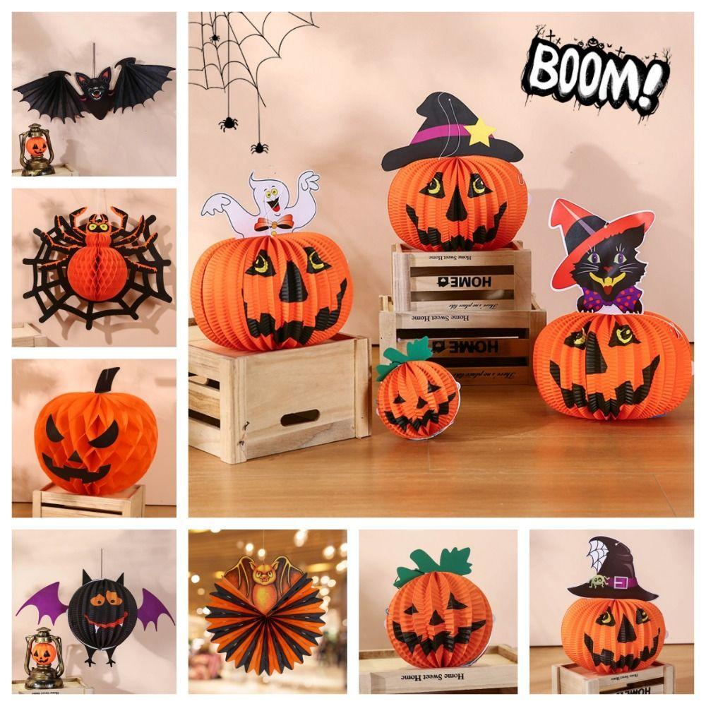 Bat Halloween Party Prop Spider Pumpkin Lantern Festive Halloween Paper Pendant  Kids Gift