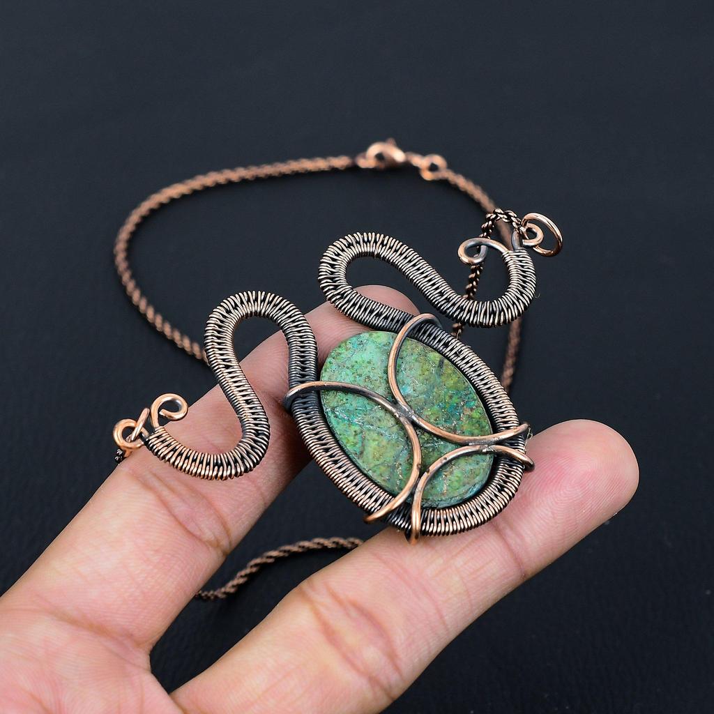 Beautiful Turquoise Gemstone Pure Copper Wire Wrapped Handmade Necklace Jewelry