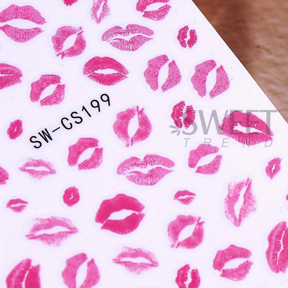 3D Sexy Lips Stickers Leopard Print Love Heart Letter Pink Rose Red Lips Valentines Manicure DIY Romantic Nail Decoration