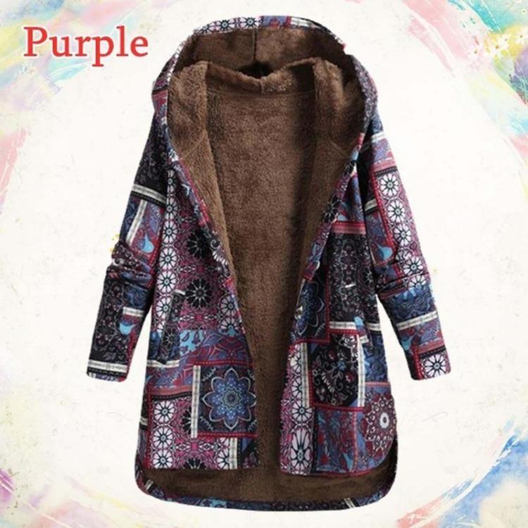 Зимнее теплое женское пальто 2025 Мода Ретро Длинное Худи с принтом Национальный стиль Большой размер Стройнящий Темпераментная Верхняя одежда