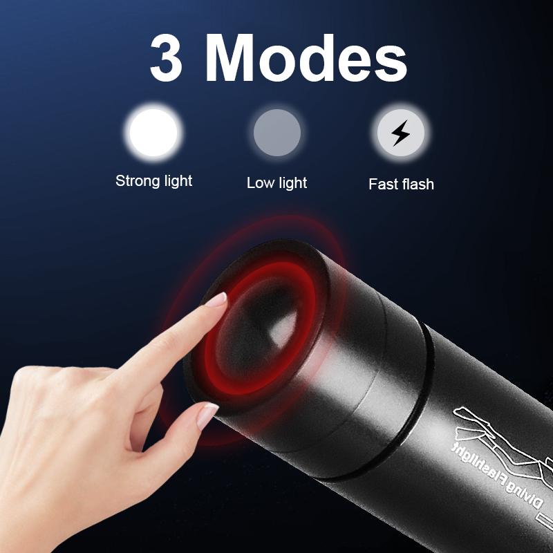 Профессиональные фонарики для подводного плавания с зумом, подводный фонарь высокой мощности, светодиодный фонарик для дайвинга, IPX8, водонепроницаемый фонарик