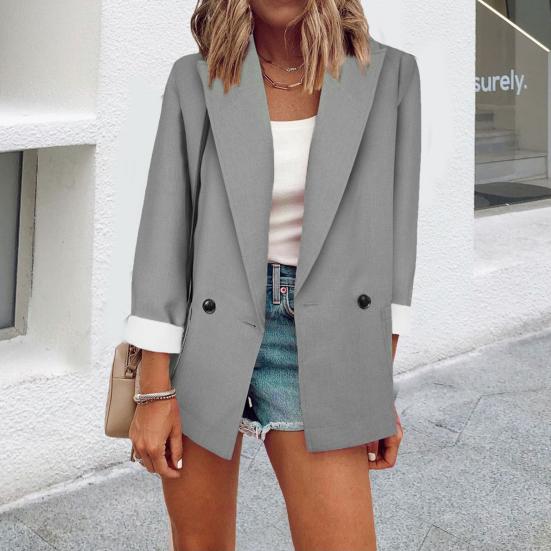 Блейзер офисный однобортный с длинным рукавом и большими карманами, модный, однотонный, с лацканами, для офиса