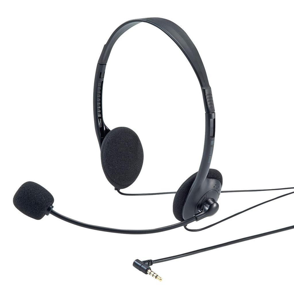 Sanwa Supply Wired Headset with Mini Plug and Unidirectional Microphone for and PCs 4-Pole Tablets, Smartphones, (MM-HS406BK)