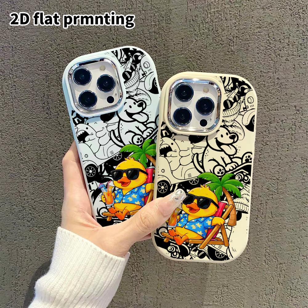 Чехол для телефона: 2D плоский дизайн, подходит для защитных чехлов iPhone 18, 17, 16, 15, 14, 13 Pro, лежащая на боку маленькая желтая уточка, идеальный Рождественский и Хэллоуинский