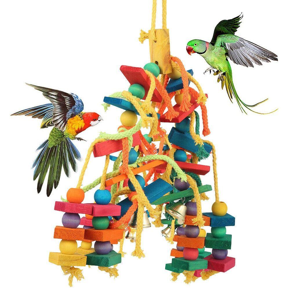 Wooden Parrot Toy Cotton Rope Parrot Supplies Durable Bird Hanging Swing Cage
