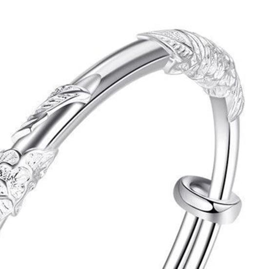 Женский браслет с цветочным тиснением, сплав серебряного цвета, китайский стиль, регулируемый, гладкий, полированный, на запястье, подарок на годовщину дня рождения, легкий браслет