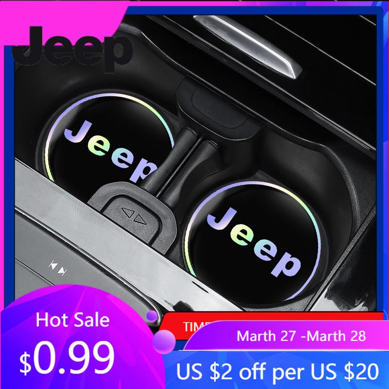 For Jeep 2Pcs Car Water Cup Mat Auto Interior Storage Pad Accessories For Jeep Renegade Compass Grand Cherokee Wrangler Patri