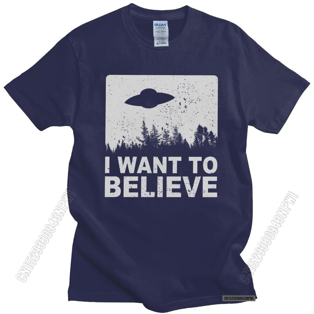 Stylish The X Files I Want To Believe Tshirt Crew Neck O-Neck Cotton T-Shirt Alien UFO Area 51 Tee Shirt Apparel Merch Unisex
