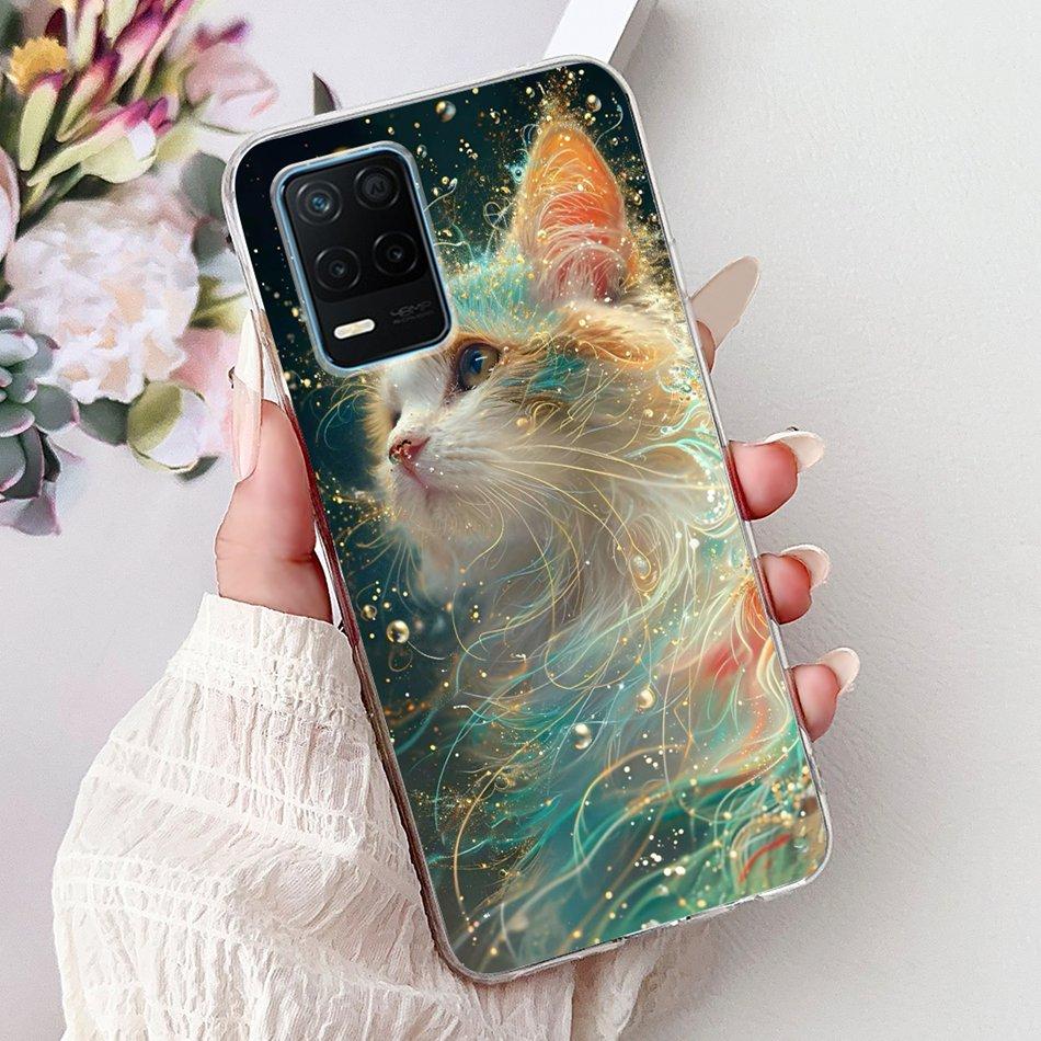 Чехол для телефона Realme 8 5G RMX3241 Realme8 5G Элегантный Цветочный Кот Печать Мягкий Силикон Прозрачный ТПУ Чехлы