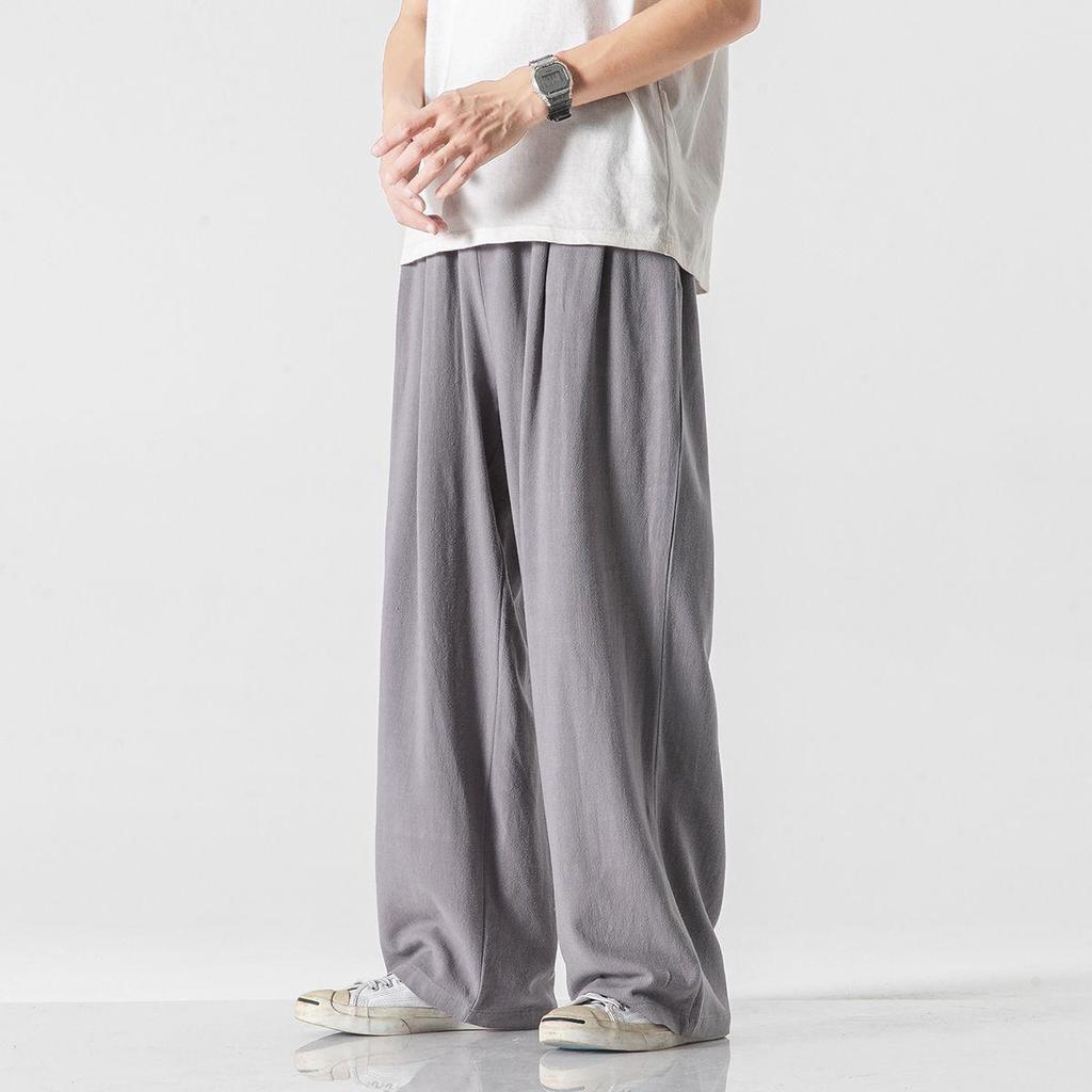 Men's Cotton & Linen Wide-Leg Summer Trousers - Lightweight, Loose-Fit, Chinese Style.