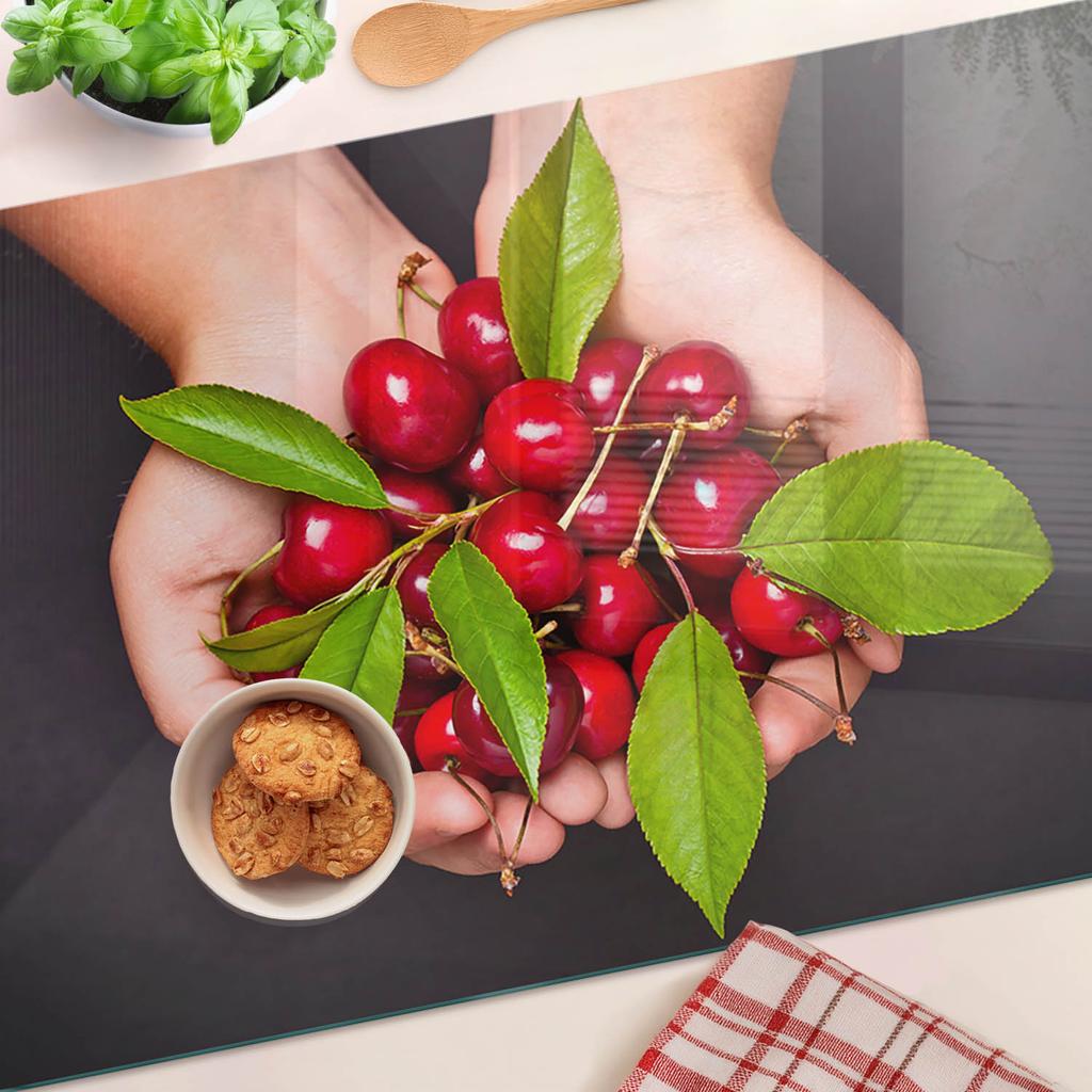 Decorative Glass Kitchen Chopping Board Cherries in Hands 80x52 cm