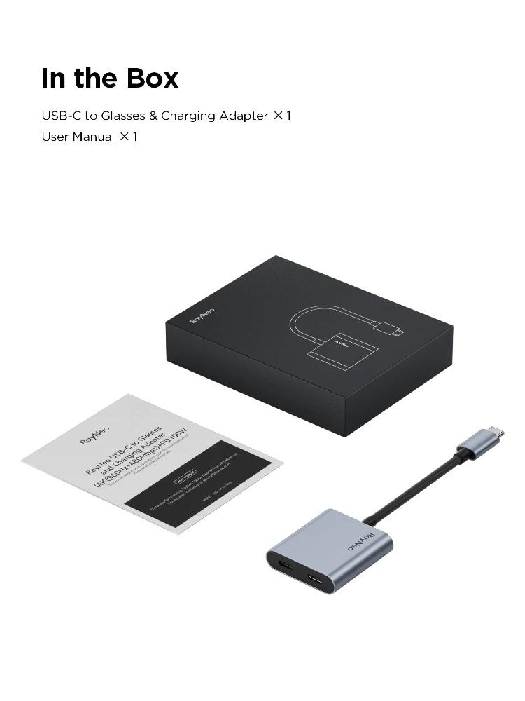 RAYNEO USB-C Adapter PD Fast Charging for RayNeo Air AR Smart Glasses Compatible with iphone 16/15 Type-C Interface Devices