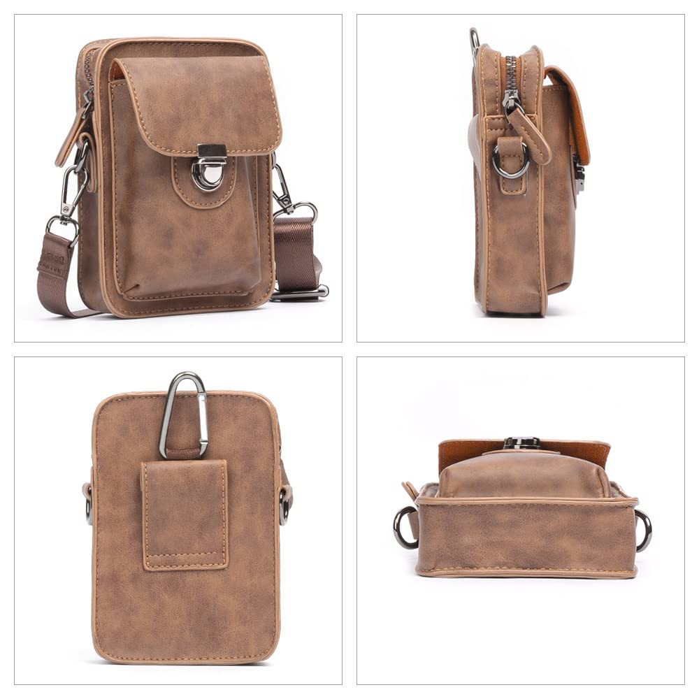 Whatna Кожаная Мини-сумка на плечо Crossbody с мини-карабином, петлей для ремня, мини-поясная сумка с карабином и ремнем через плечо. Идеально для школы или 6017 Мужская сумка, 4-в-1