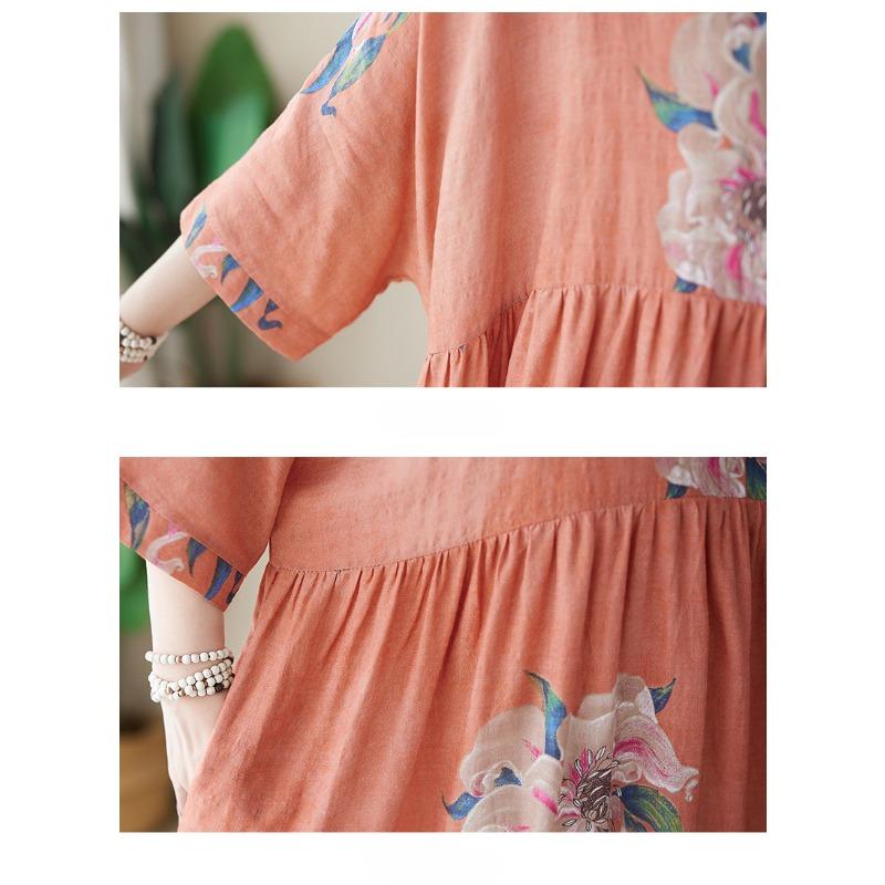 Летние тонкие хлопковые льняные платья с круглым вырезом и короткими рукавами, простое платье средней длины для женщин