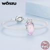 WOSTU 925 Sterling Silver Pink Murano Glass Beads Lovely Cat Pet Charms Fit Original Bracelet DIY Necklace Women Jewelry Making