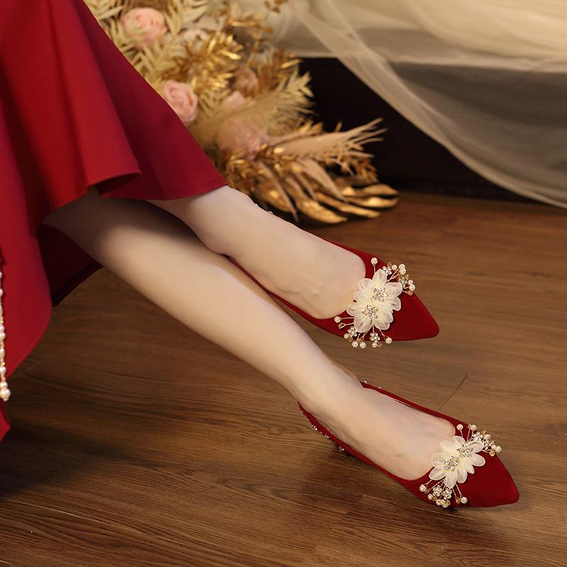 Мода Новые Женские Туфли Свадебные Туфли на Высоком Каблуке Удобная Легкая Подошва Нескользящие ) Формальные босоножки без бретелек с цветочным узором