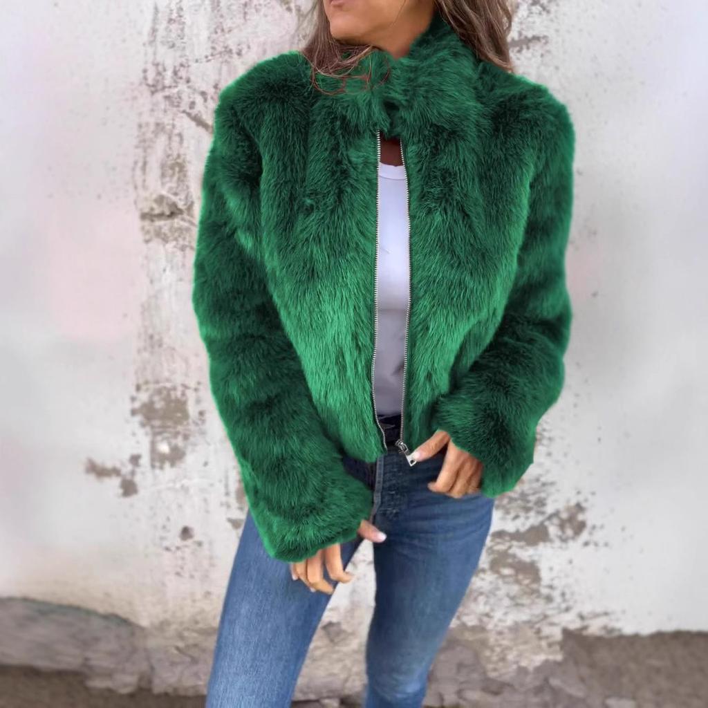 Женская куртка больших размеров на осень и зиму с высоким воротом и молнией в стиле кэжуал