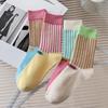 Ladies Spring and Autumn Trend Personality Lovely Vertical Stripe Color Contrast Letter Tube Socks