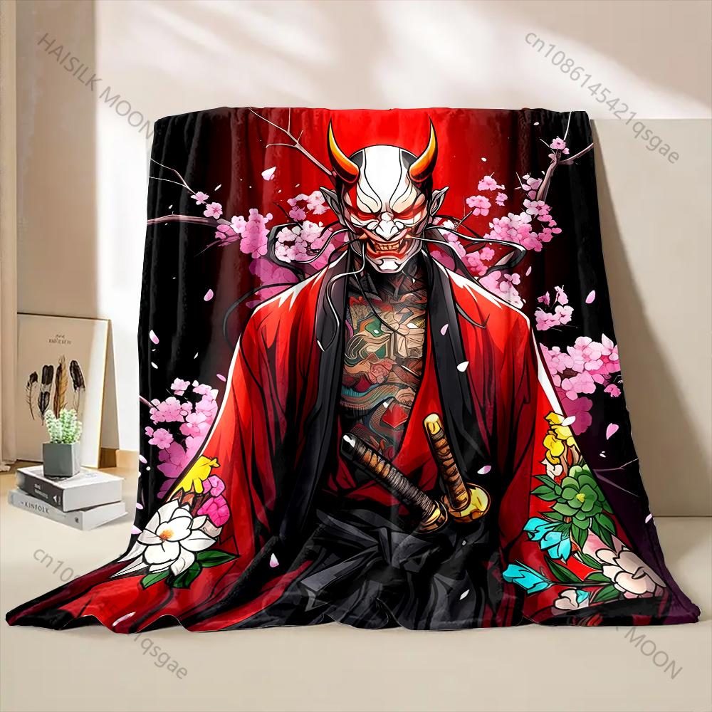 Japanese Ghost Face Samurai Blanket Warm Soft Fluffy Kids Adult Luxury Gifts for Sofa Bed Home Outdoor Travel Camping Blanket