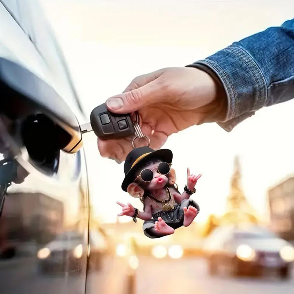 Акриловый 2D кулон мультяшный кот/обезьяна Салон автомобиля Обычный ключ инструмент Украшение зеркала заднего вида Подвеска для рюкзака украшение для автомобиля