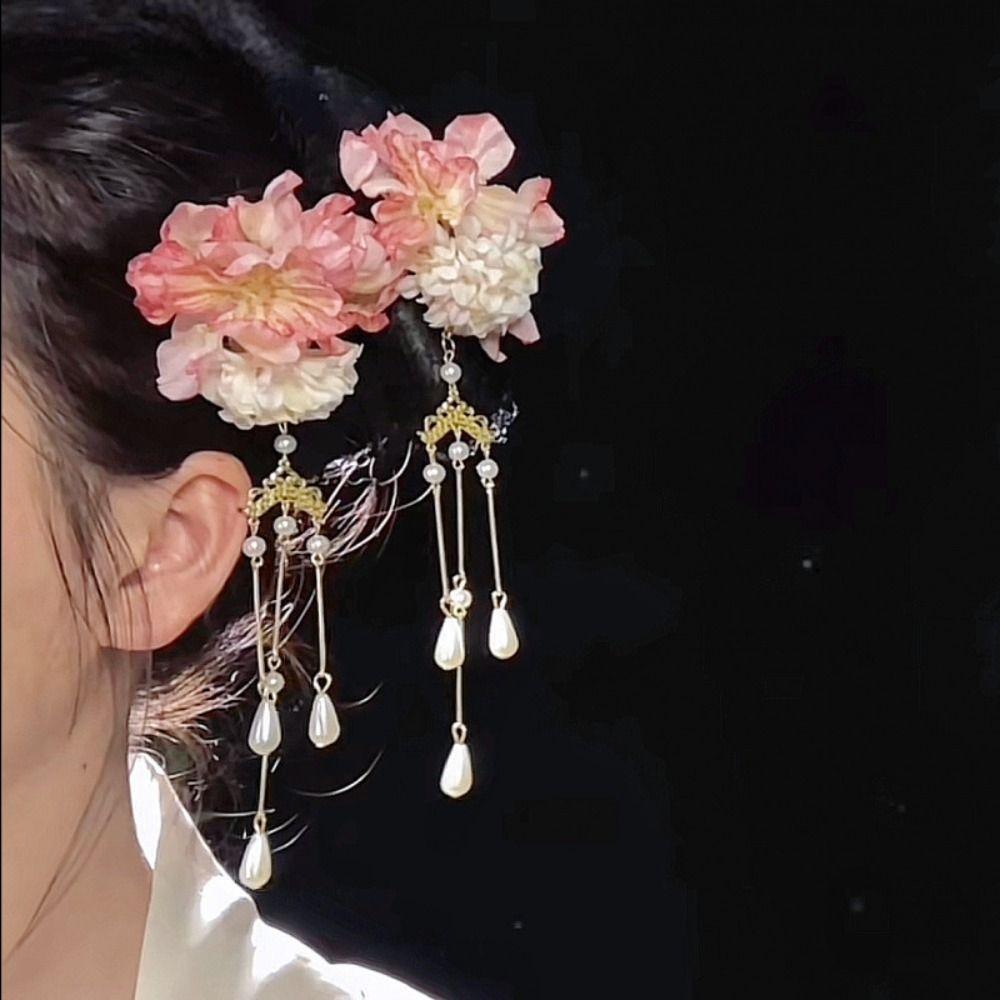 2PCS Handmade Flower Hairpin Pearls Hanfu Hairpin Exquisite Floral Hair Clip Hair Accessories