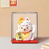 Waving Solar Lucky Cat Figurine Kawaii Fortune Cat with Transparent Box for Car Dashboard & Home Decor