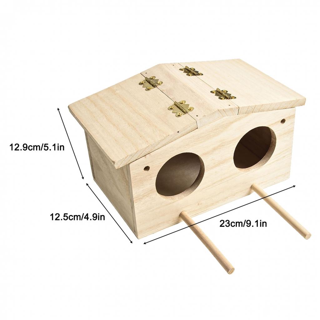 Bird Breeding Nest Parakeet Nesting Box Natural-Wood House Parrots Mating Box