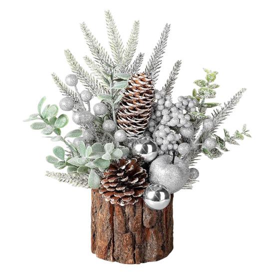 Маленькая искусственная рождественская елка с украшениями из сосновых шишек и ягод для дома, комнаты, зимы, дома, улицы, новогоднего украшения для вечеринки