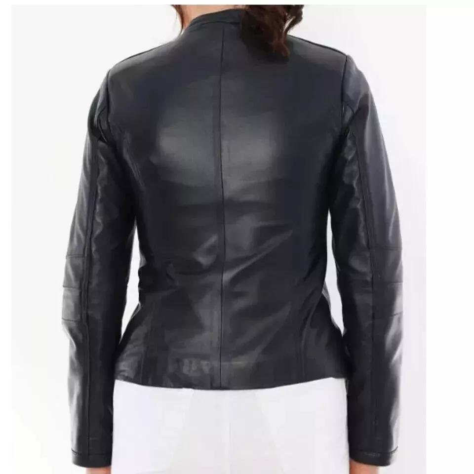 Женская куртка черного цвета ручной работы из натуральной овчины, байкерская, мотоциклетная, стильная