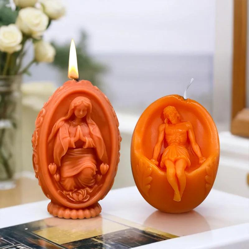 3D DIY Иисус Яйцо Свеча Силиконовая Форма Дева Мария Пасхальное Яйцо Смола Форма Пасхальное Яйцо Гипсовые Формы Домашний Декор