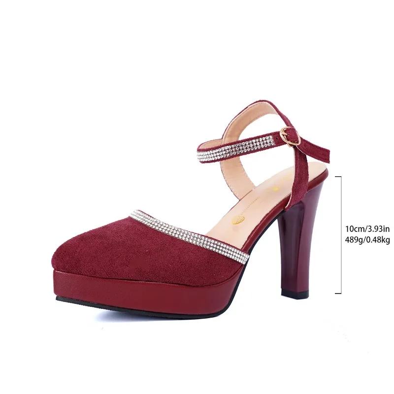 Женская обувь больших размеров, женские сандалии с закрытым носком, элегантные сандалии для платья, женские туфли на высоком каблуке с ремешком и кристаллами
