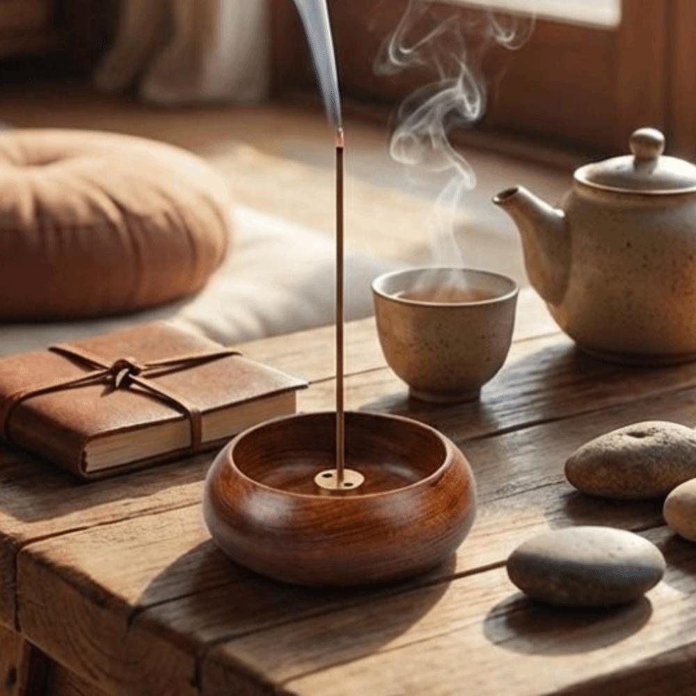 Handcrafted Wooden Incense Holder Solid Wood Bowl Shape Censer Stick Holder Desktop Decor