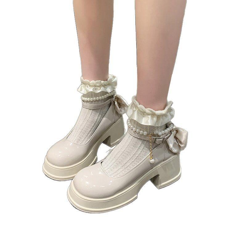 2025 новые туфли Мэри Джейн с круглым носком, на толстом каблуке, на высоком каблуке, милые туфли принцессы