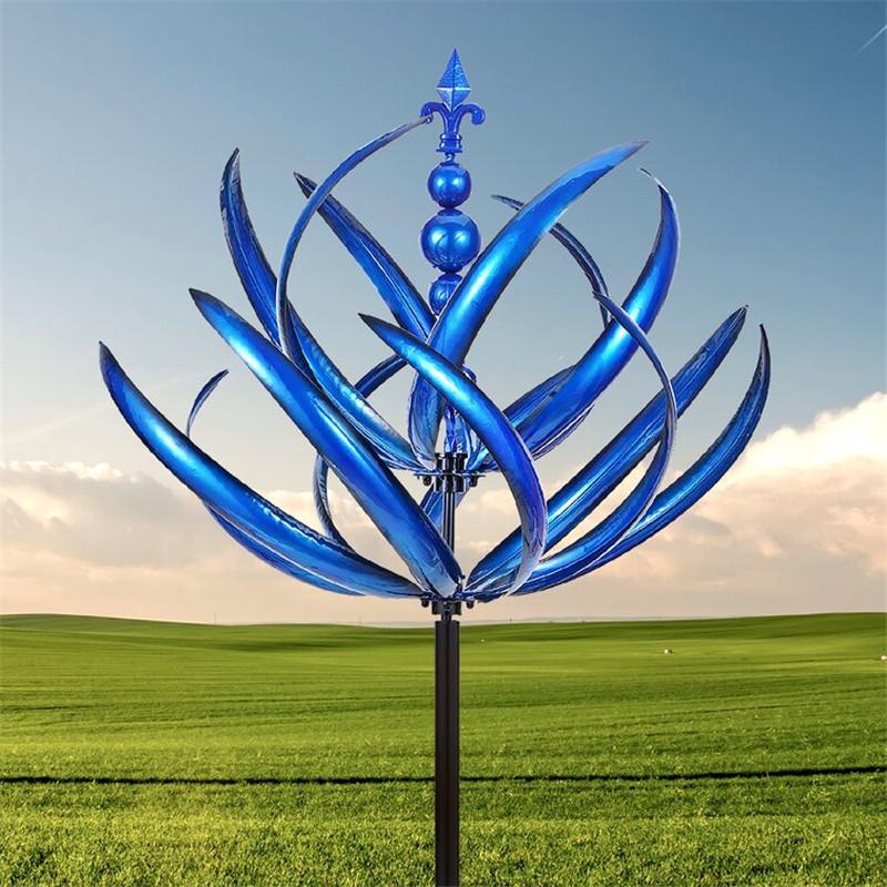 Yard Garden Wind Spinners Large Outdoor Metal Wind Spinners Sculptures, Lawn Yard Art Garden Decor (Burgundy Lotus)