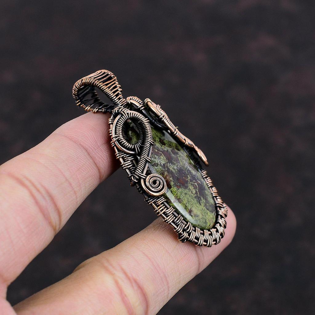 Кулон из кровавого камня дракона, медная проволока, кулон, ювелирные изделия из драгоценных камней, удивительный кулон ручной работы, медные украшения для подарка, кулон в этническом стиле