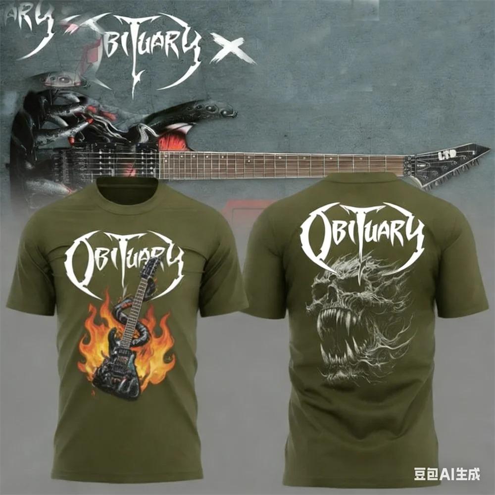 Summer men's T-shirt New Rock Obituary Band skulls Print T-shirt Men Women Fashion Oversized Short Sleeve Tshirt Graphic T-shirt