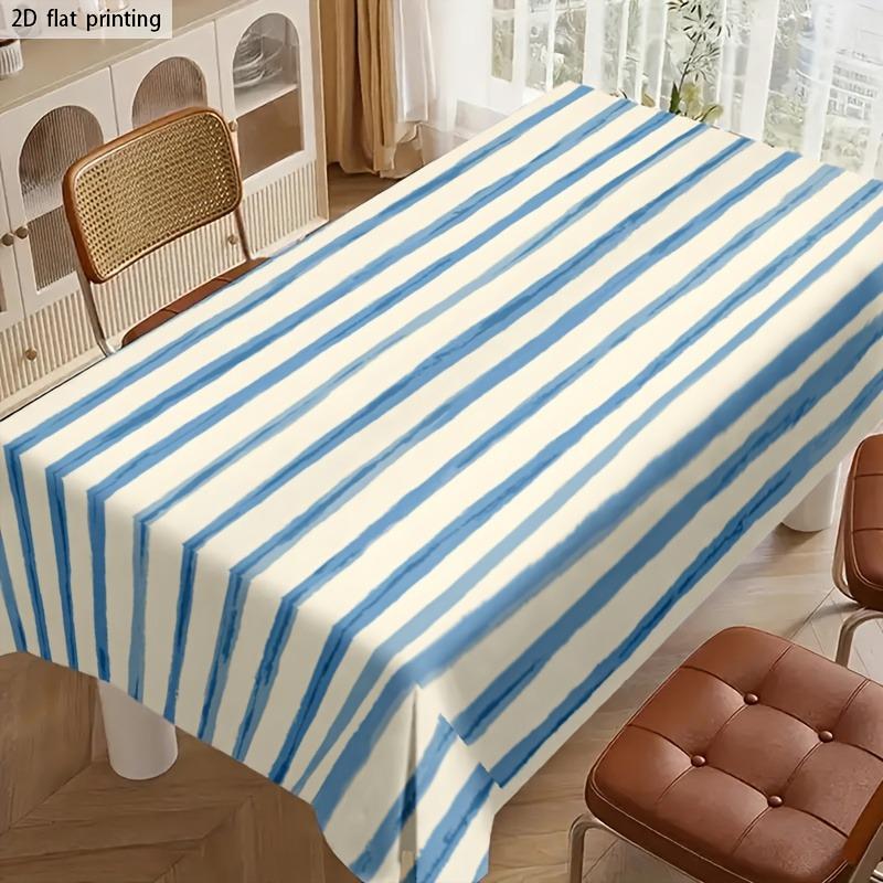 1pc Soft, Fashionable and Beautiful Blue-White Striped Tablecloth, Machine Washable and Easy to Clean.PMJ