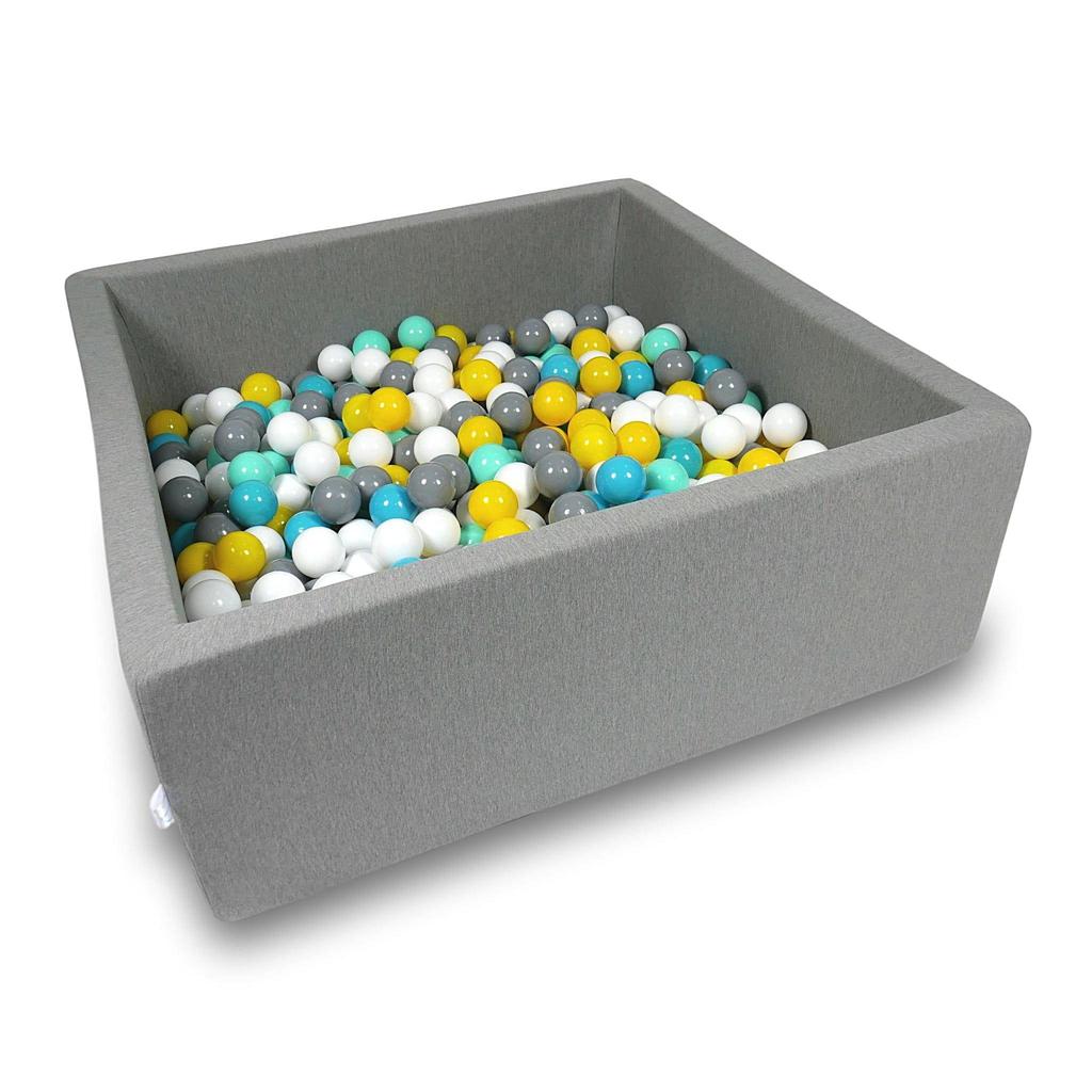 Dry pool 110x110x40cm gray with 600 balls: white, gray, turquoise, yellow, mint
