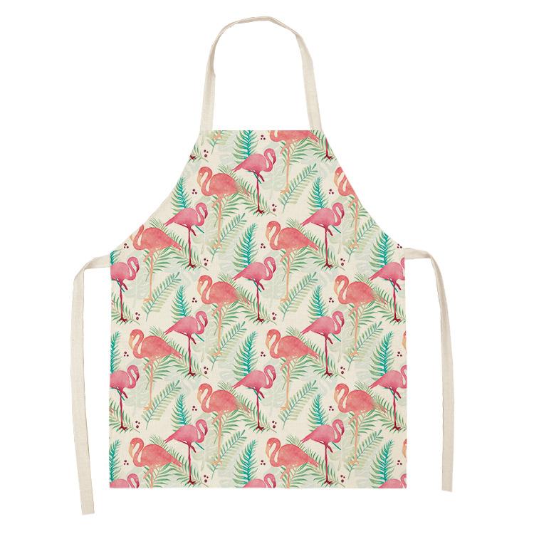 Nordic Palm Leaves Flamingo Kitchen Cooking Aprons For Women Chefs Baking Bibs Cotton Linen Cleaning Pinafore Delantal Cocina