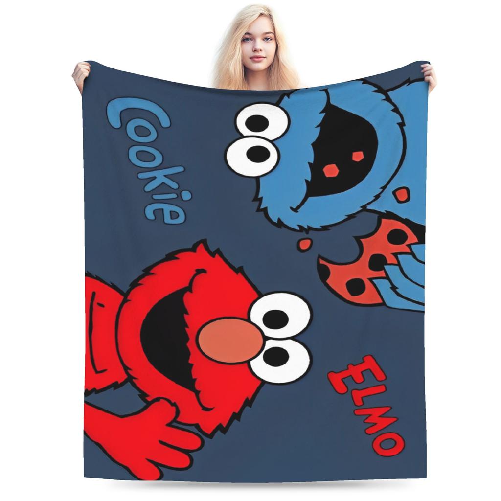 Sesame Street Tango Elmo & Grover Pattern Knitted Blanket Fleece  Warm Throw Blanket for Bed Bed Rug