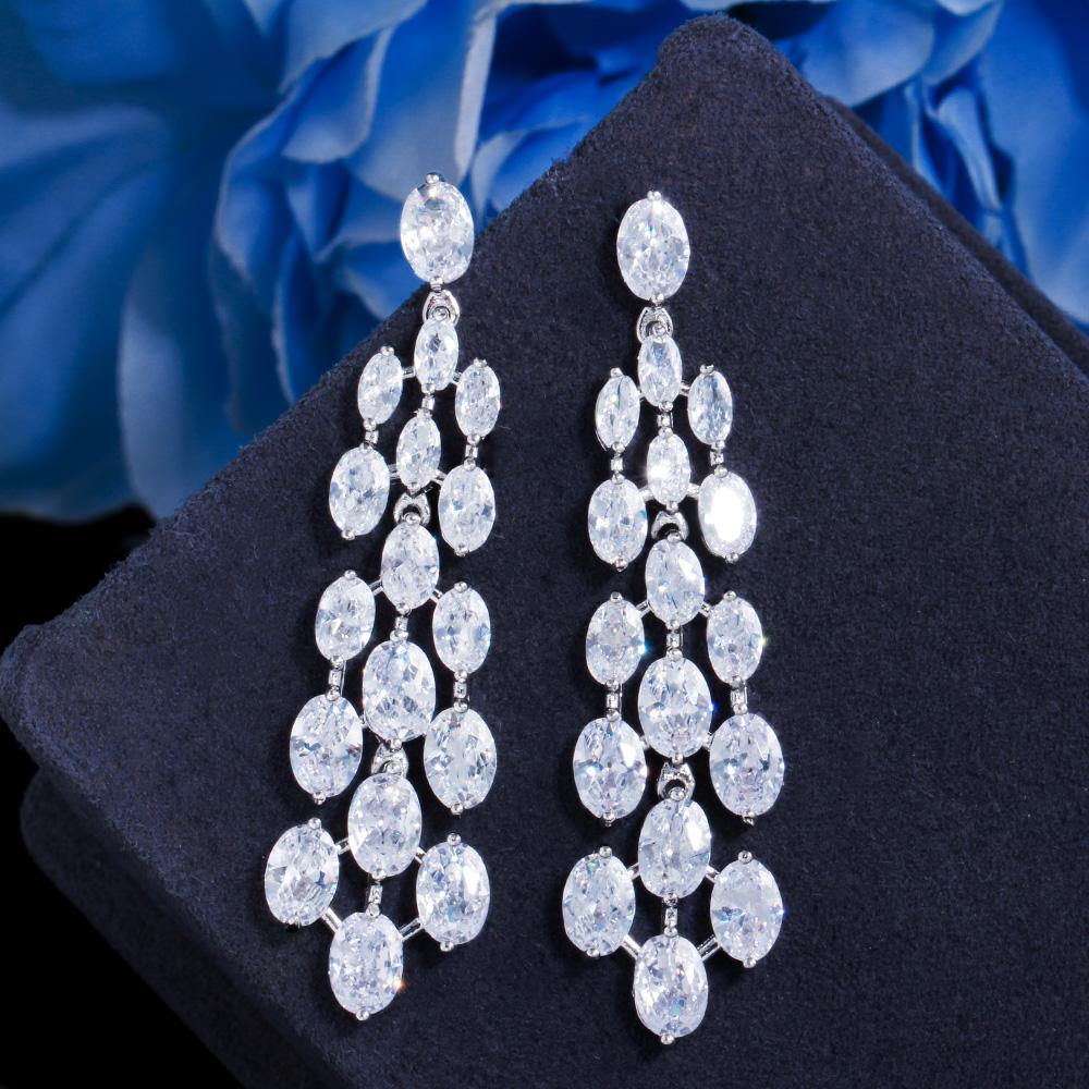 CMM Sparkling Cubic Zirconia Chandelier White Gold Color Drop Earrings