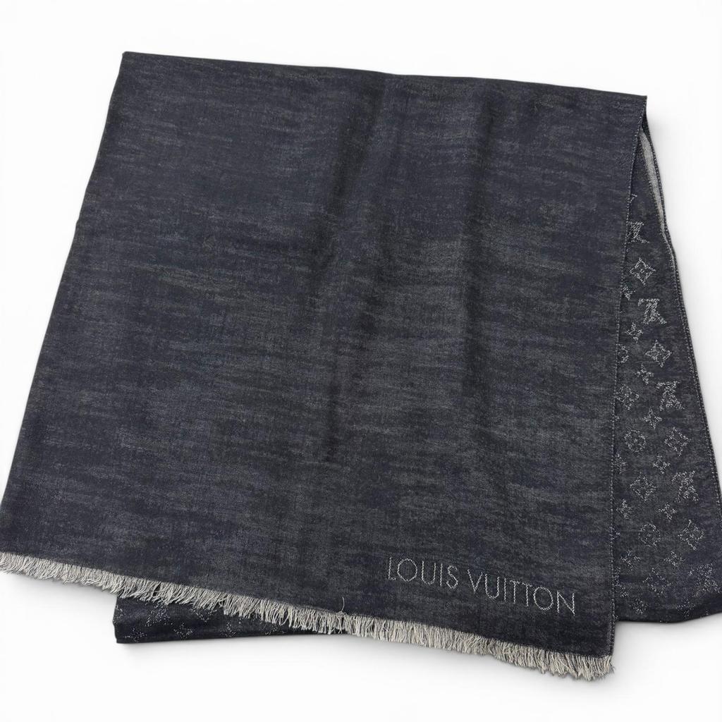 Great LOUIS VUITTON Scarf Etol Monogram Large format stall shawl black Used