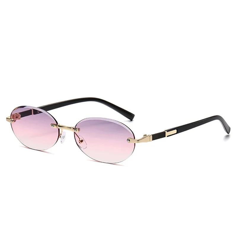 New Popular Women Men Shades Oval Sun Glasses for Woman Man Summer Traveling UV400 Rimless Sunglasses Round Fashion Gafas De Sol